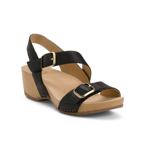 DANSKO Black Leather Trinity Comfort Sandals